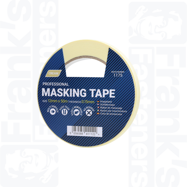 12mm x 50m Cream Masking Tape