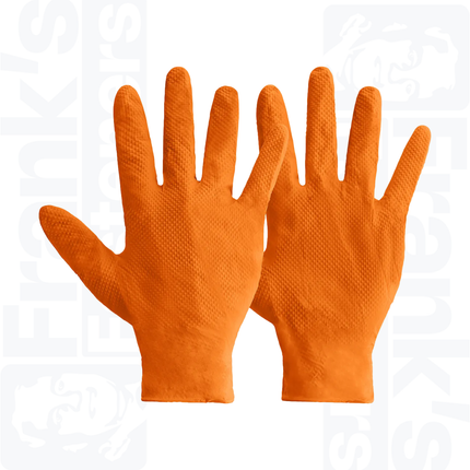 Size 9/Large Mercator Ideall Grip+ Orange Nitrile Diamond Disposable Gloves, Box of 100