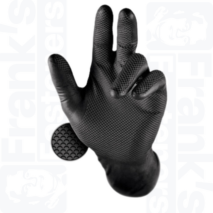 Size 9/Large Grippaz Black Semi-Disposable Nitrile Fishscale Gloves (Pack of 50)