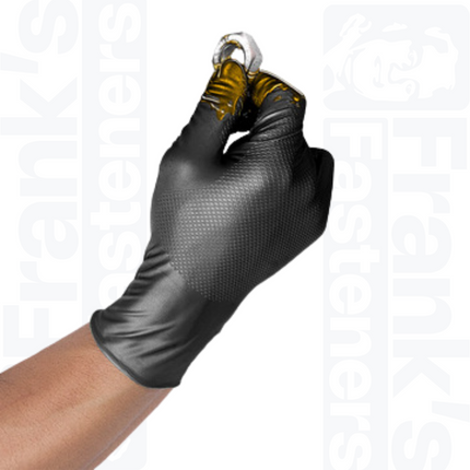Size 9/Large Grippaz Black Semi-Disposable Nitrile Fishscale Gloves (Pack of 50)