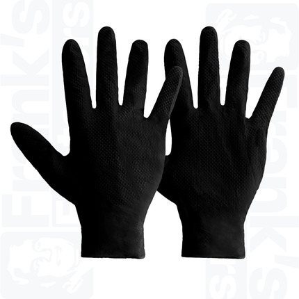 Size 10/Extra Large Mercator Ideall Grip+ Black Nitrile Diamond Disposable Gloves, Box of 50