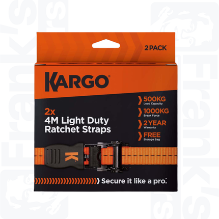 KARGO 25mm x 4m Light Duty Ratchet Strap 1000KG, 2 Pack