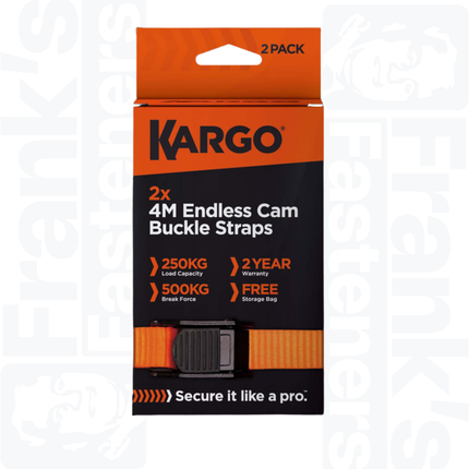 KARGO 25mm x 4m Endless Cam Buckle Strap 500KG, 2 pack