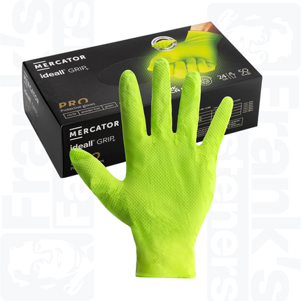 Size 7/Small Mercator Ideall Grip+ Green Nitrile Diamond Disposable Gloves, Box of 50