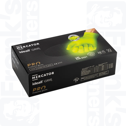 Size 7/Small Mercator Ideall Grip+ Green Nitrile Diamond Disposable Gloves, Box of 50