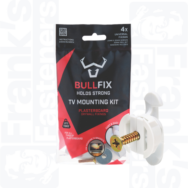 Bullfix TV Heavy Duty Plasterboard Fixings, Pack of 4