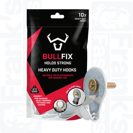 Bullfix Heavy Duty Mirror/Picture Hooks & Retainer, Pack of 10