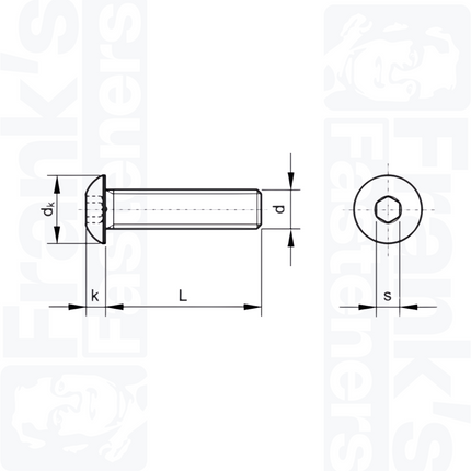 M5 x 10mm Socket Button Screws (ISO 7380) - Self Colour High Tensile Steel (10.9)