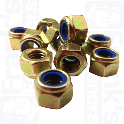 M8 Hexagon Nylon Locking Nuts DIN 985, Zinc Plated Yellow Passivated