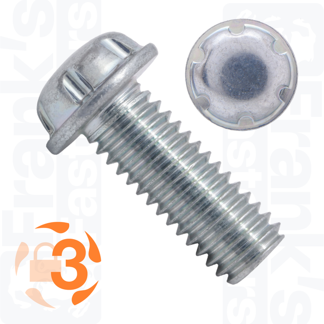 M2.5 x 12mm Flange Head System Zero® Machine Screw, Zinc Plated Steel (100)