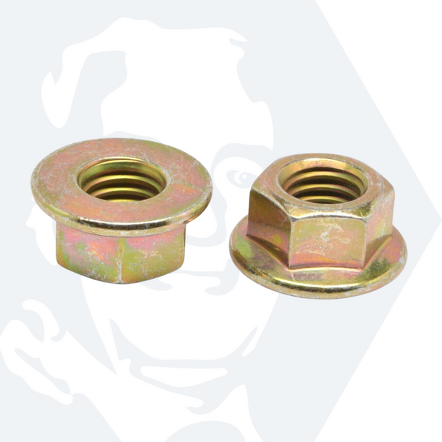 M6 Hexagon Flange Nut (DIN 6923) - Zinc Plated Yellow Passivated