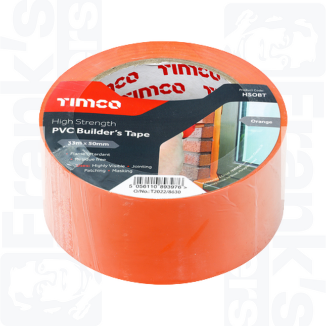 33m x 50mm Orange High Strength PVC Builder's Tape