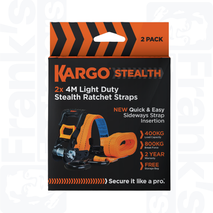 KARGO Stealth 25mm x 4m Light Duty Ratchet Strap 800KG, 2 Pack