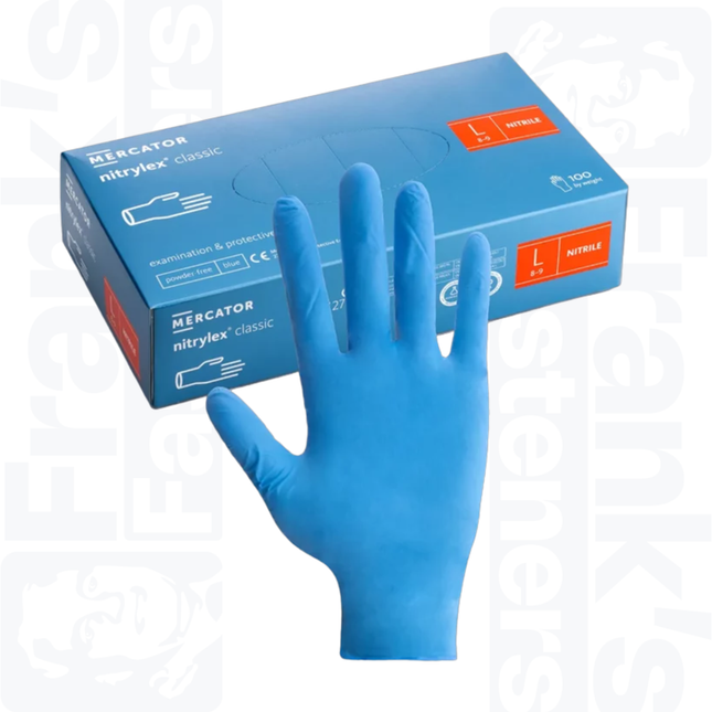 Size 10/Extra Large Mercator Nitrylex Blue Nitrile Disposable Gloves, Box of 100