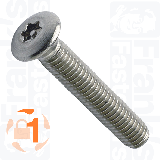 M3.5 x 20mm Raised Countersunk 6-Lobe Pin Machine Screw, Stainless Steel A2 (100)