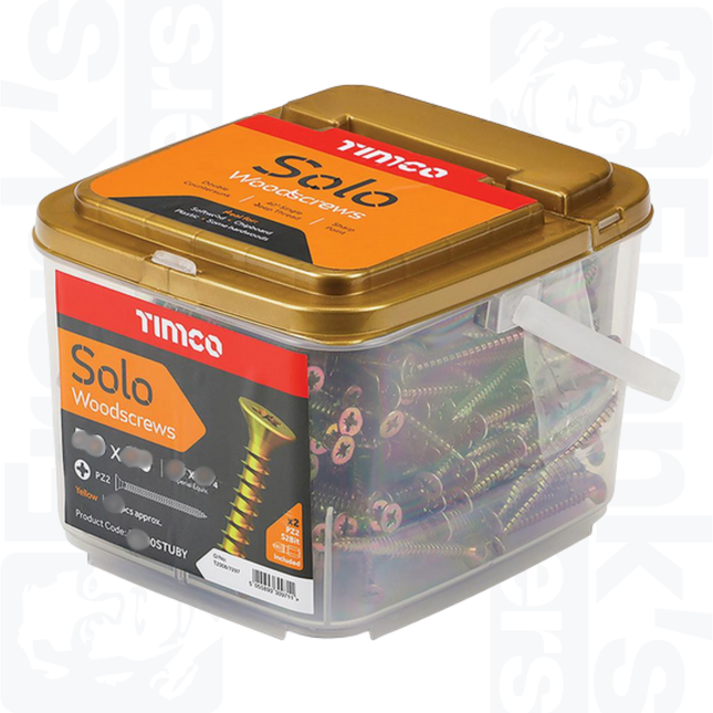 4.0 x 40mm Solo Chipboard & Woodscrews Tub, Yellow (1000)