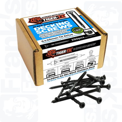 4.0 x 40mm Tiger-Tx Decking Screw, Black Stainless (250)