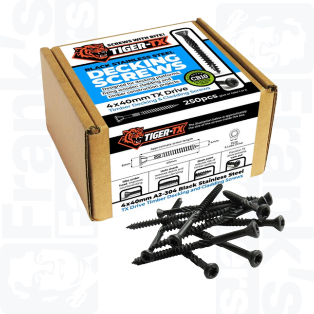 4.0 x 40mm Tiger-Tx Decking Screw, Black Stainless (250)
