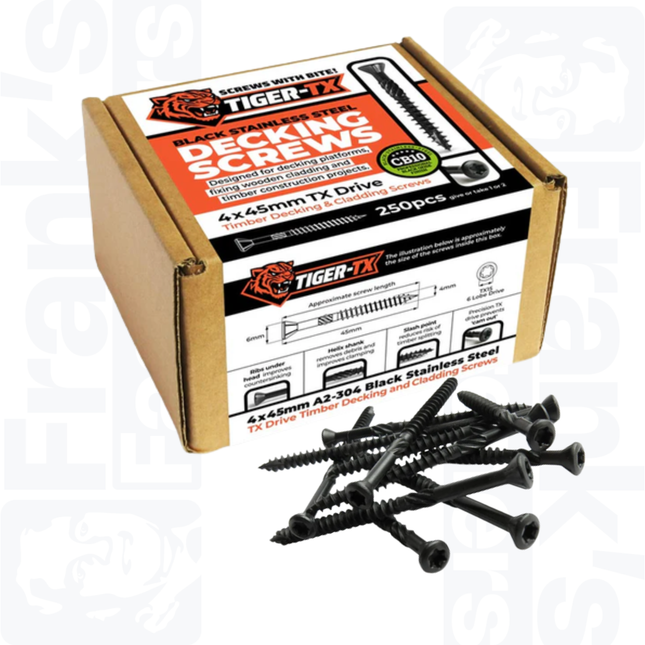 4.0 x 45mm Tiger-Tx Decking Screw, Black Stainless (250)