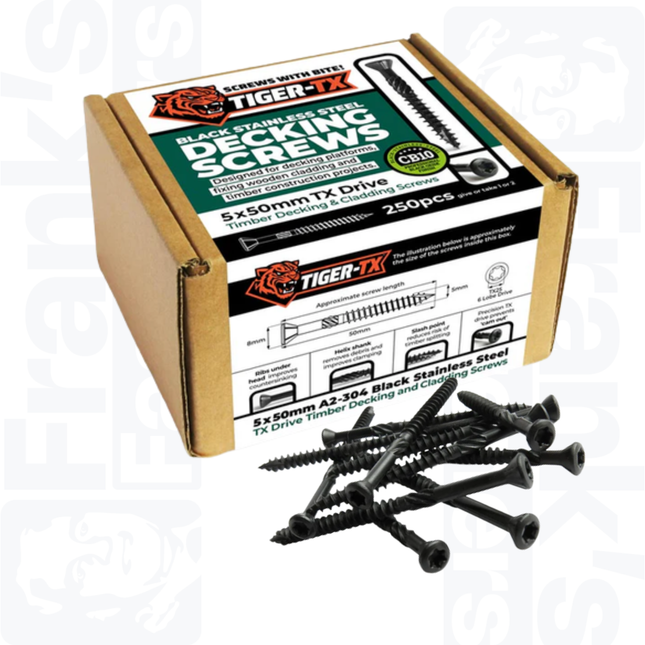 5.0 x 60mm Tiger-Tx Decking Screw, Black Stainless (200)