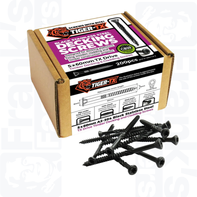 5.0 x 60mm Tiger-Tx Decking Screw, Black Stainless (200)