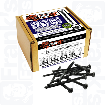 5.0 x 70mm Tiger-Tx Decking Screw, Black Stainless (150)