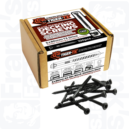 5.0 x 80mm Tiger-Tx Decking Screw, Black Stainless (100)