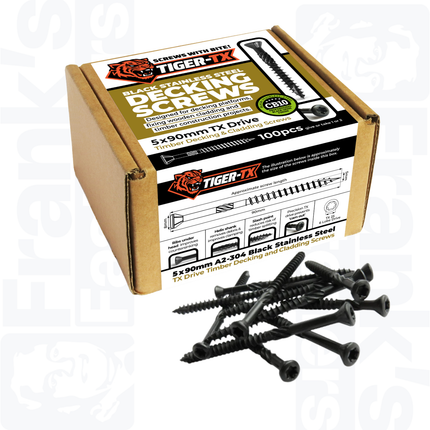 5.0 x 90mm Tiger-Tx Decking Screw, Black Stainless (100)