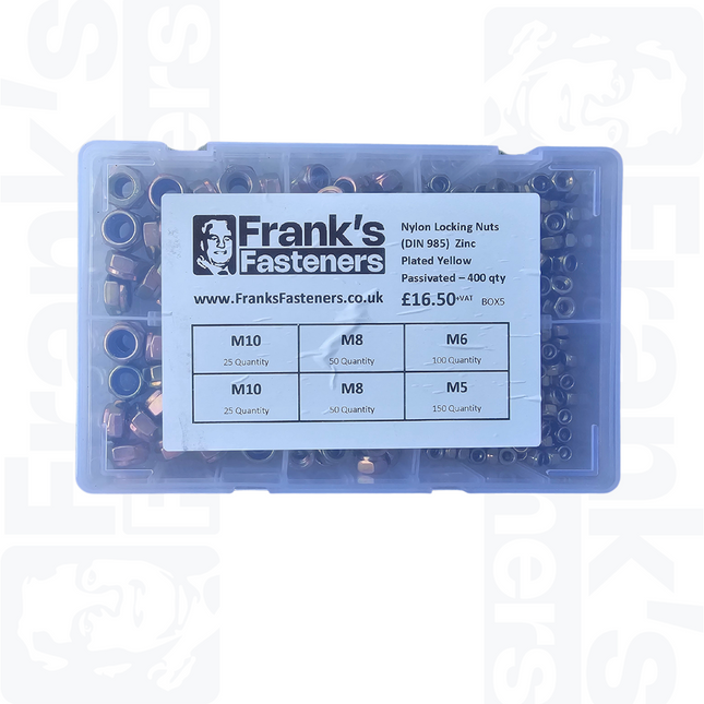 Hexagon Nylon Locking Nuts DIN 985, Zinc Plated Yellow Passivated