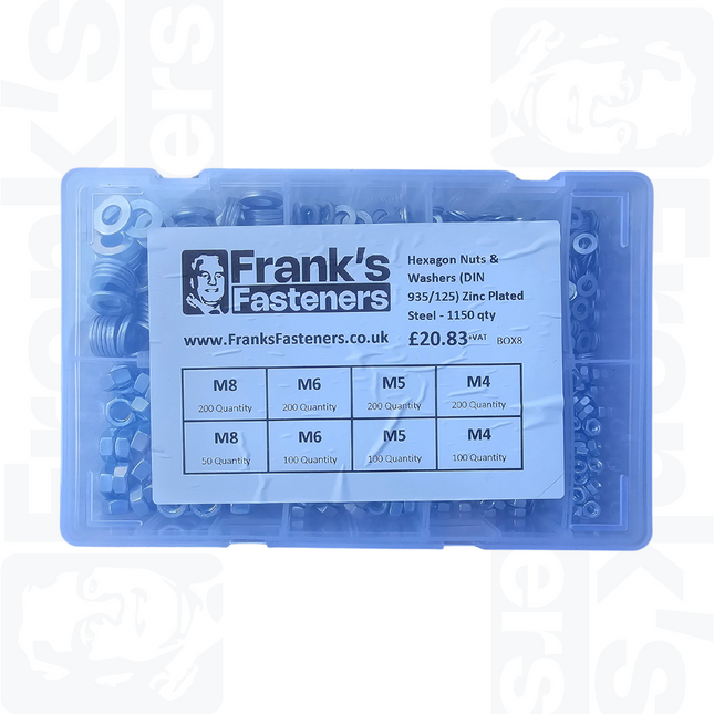 Form A Flat Washers DIN 125A & Hexagon Nuts DIN 934, Zinc Plated Steel