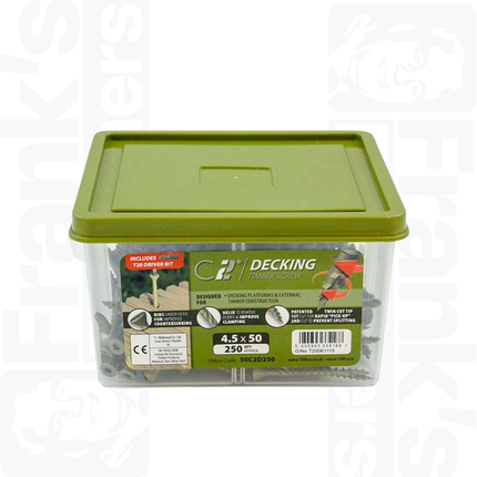 4.5 x 50mm C2 Deck-Fix TX Countersunk with Ribs, Green (250)