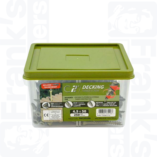 4.5 x 50mm C2 Deck-Fix TX Countersunk with Ribs, Green (250)