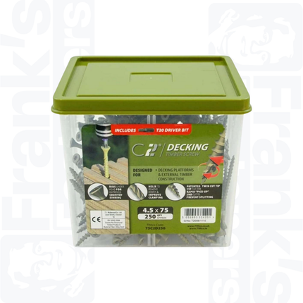 4.5 x 75mm C2 Deck-Fix TX Countersunk with Ribs, Green (250)