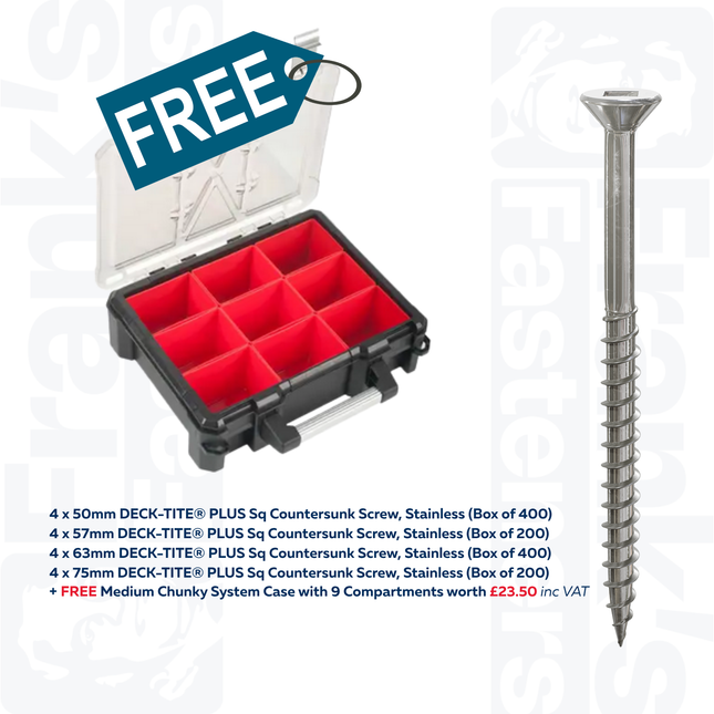 Frank's DECK-TITE® PLUS Sq Countersunk Screws, Stainless (1200)