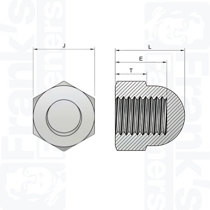 M8 Hexagon Domed Cap Nut (DIN 1587) - Black Stainless Steel (A2)