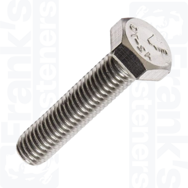 M3 x 10mm Fully Threaded Metric Hexagon Head Bolt DIN 933, Stainless Steel A2