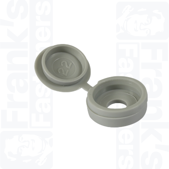 Large 5mm to 6mm Screw Hinged Screw Caps, Light Grey