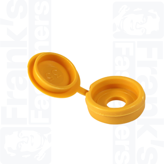 Small 3mm to 4.5mm Screw Hinged Screw Caps, Yellow