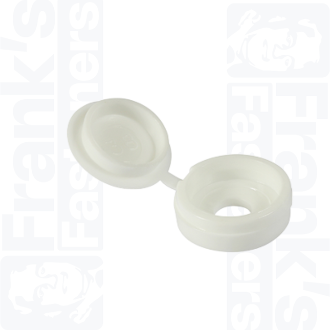Large 5mm to 6mm Screw Hinged Screw Caps, White