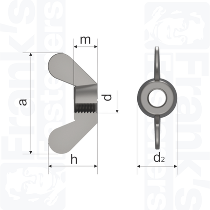 1/4" UNC Wing Nut ASME B18.6.9, Stainless Steel A2