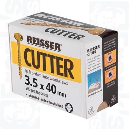 3.5 x 40mm Reisser Cutter Woodscrews, Yellow (200)