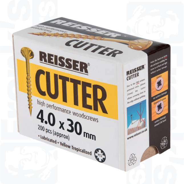 4.0 x 30mm Reisser Cutter Woodscrews, Yellow (200)