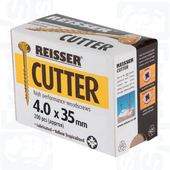 4.0 x 35mm Reisser Cutter Woodscrews, Yellow (200)