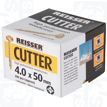 4.0 x 50mm Reisser Cutter Woodscrews, Yellow (200)