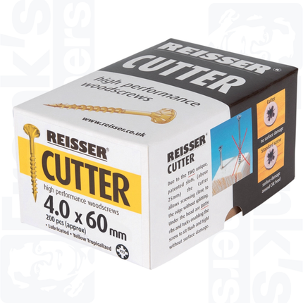 4.0 x 60mm Reisser Cutter Woodscrews, Yellow (200)