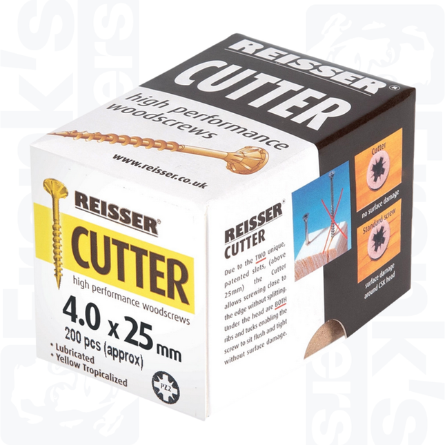 4.0 x 25mm Reisser Cutter Woodscrews, Yellow (200)