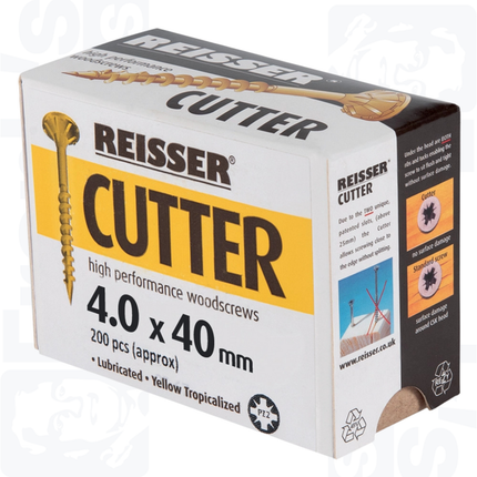 4.0 x 40mm Reisser Cutter Woodscrews, Yellow (200)