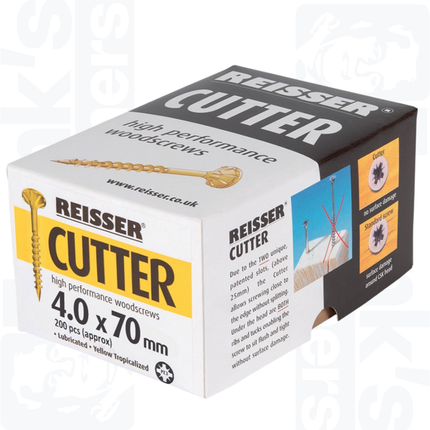 4.0 x 70mm Reisser Cutter Woodscrews, Yellow (200)