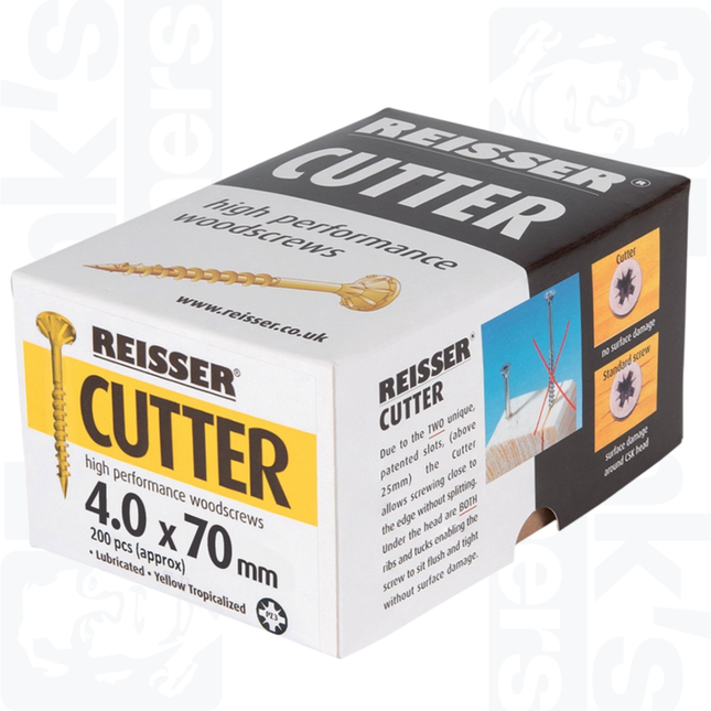 4.0 x 70mm Reisser Cutter Woodscrews, Yellow (200)