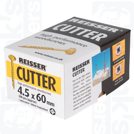 4.5 x 60mm Reisser Cutter Woodscrews, Yellow (200)
